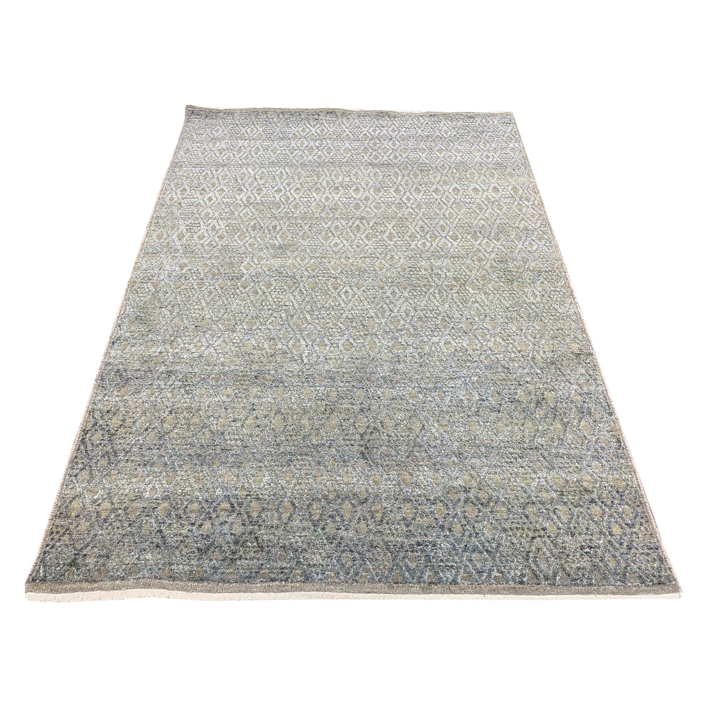 Grey Silk and Wool Modern Handknotted Area Rug