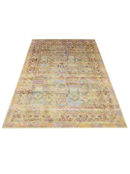 Gold, Pink and Multy Sari Silk Modern Handknotted Area Rug 8.11x12.3ft 272x373Cms