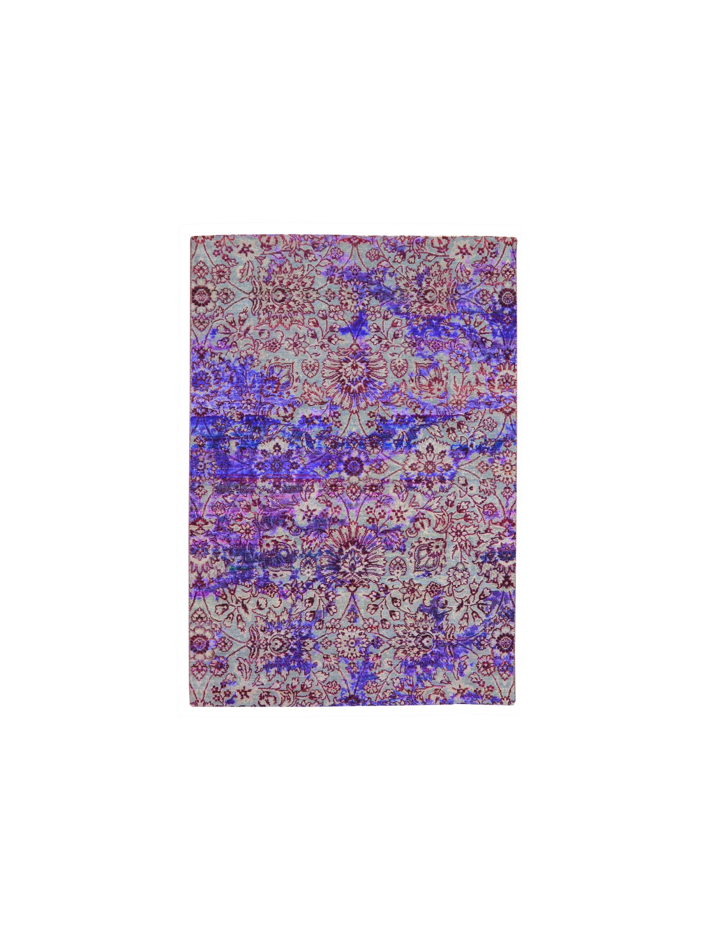 Blue and Grey, Sari Silk and Wool Transitional Handknotted 4.10x6.9Ft 152x213Cms Area Rug