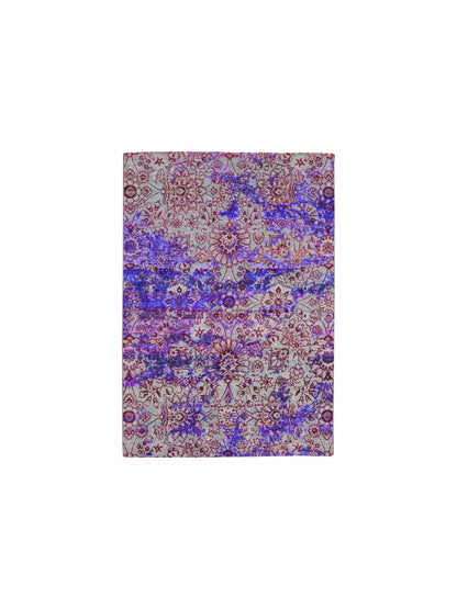 Blue and Grey, Sari Silk and Wool Transitional Handknotted 4.10x6.9Ft 152x213Cms Area Rug