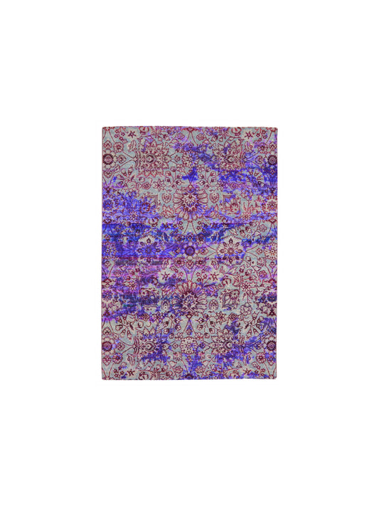 Blue and Grey, Sari Silk and Wool Transitional Handknotted 4.10x6.9Ft 152x213Cms Area Rug