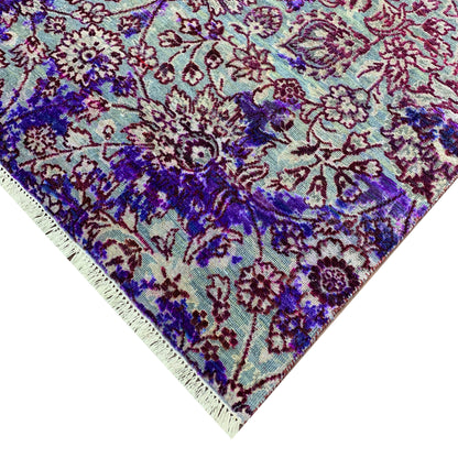 Blue and Grey, Sari Silk and Wool Transitional Handknotted 4.10x6.9Ft 152x213Cms Area Rug