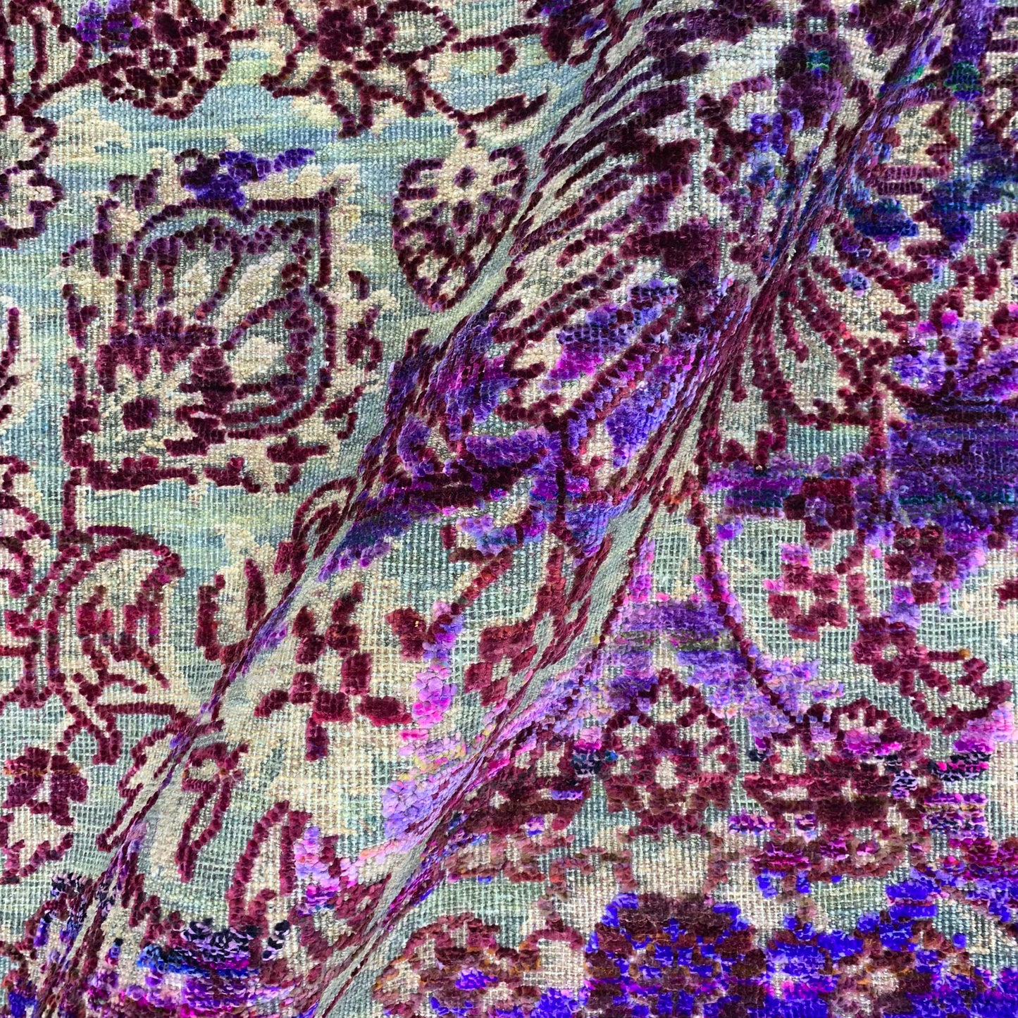 Blue and Grey, Sari Silk and Wool Transitional Handknotted 4.10x6.9Ft 152x213Cms Area Rug