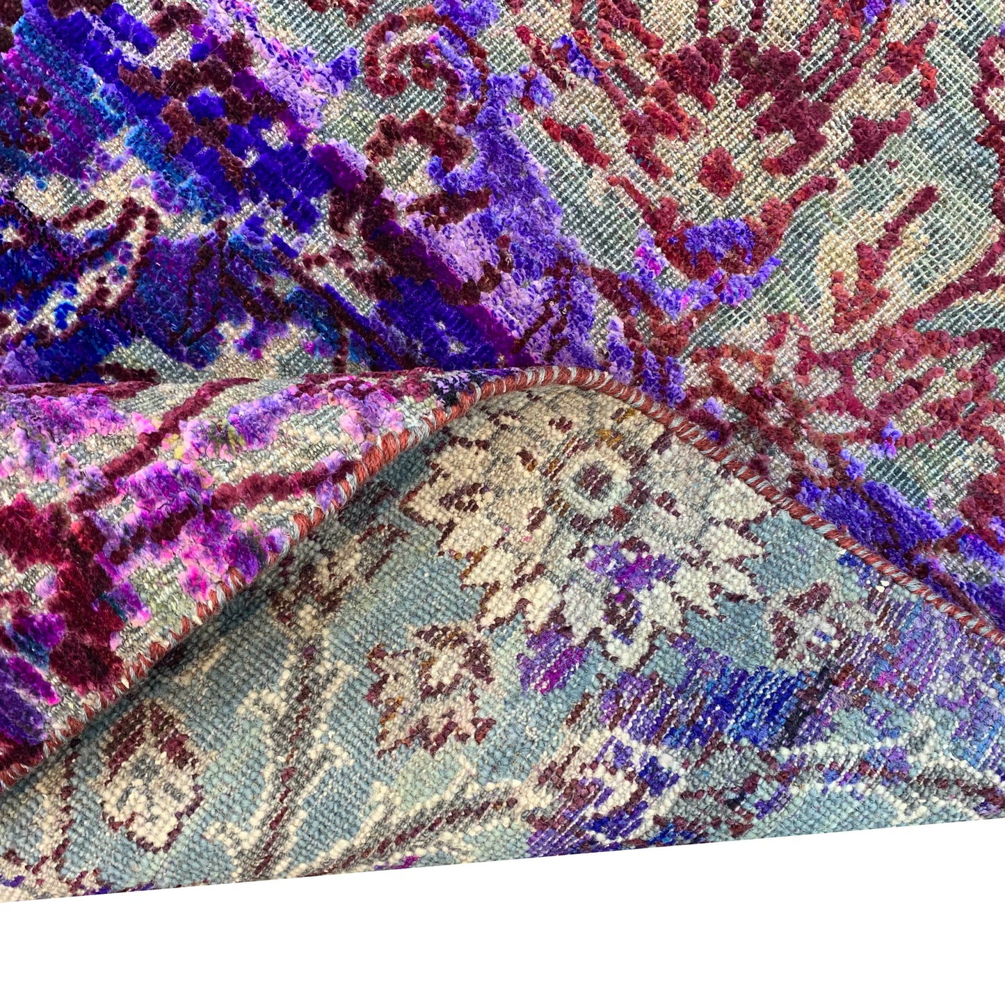 Blue and Grey, Sari Silk and Wool Transitional Handknotted 4.10x6.9Ft 152x213Cms Area Rug