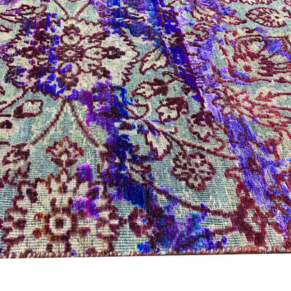 Blue and Grey, Sari Silk and Wool Transitional Handknotted 4.10x6.9Ft 152x213Cms Area Rug