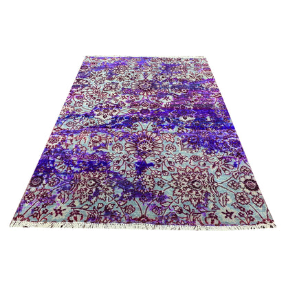 Blue and Grey, Sari Silk and Wool Transitional Handknotted 4.10x6.9Ft 152x213Cms Area Rug