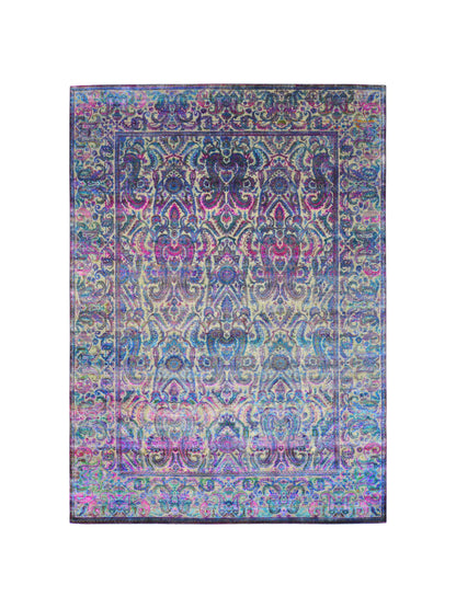 Blue Multy, Sari Silk and Wool Oxidized Traditional Handknotted 8.10x12.1Ft 267x368Cms Area Rug