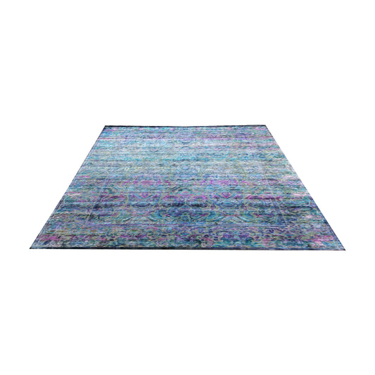 Blue Multy, Sari Silk and Wool Oxidized Traditional Handknotted 8.10x12.1Ft 267x368Cms Area Rug