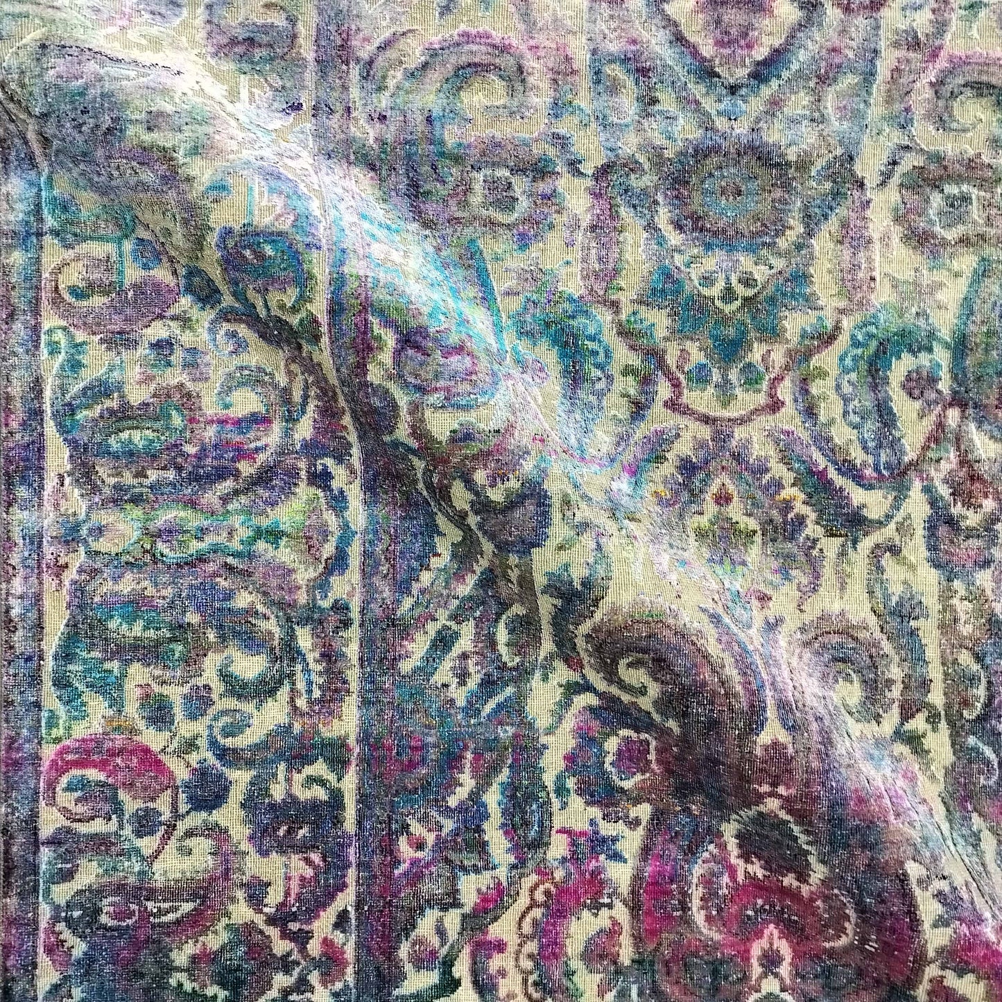 Blue Multy, Sari Silk and Wool Oxidized Traditional Handknotted 8.10x12.1Ft 267x368Cms Area Rug