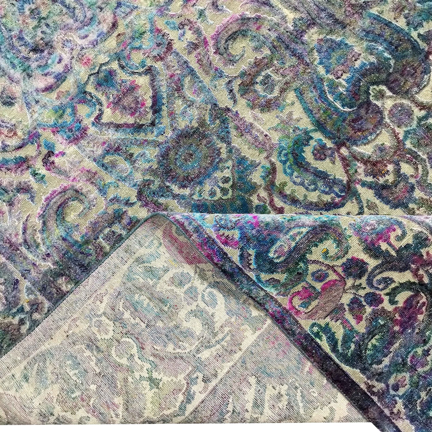 Blue Multy, Sari Silk and Wool Oxidized Traditional Handknotted 8.10x12.1Ft 267x368Cms Area Rug