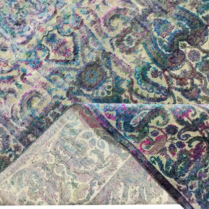 Blue Multy, Sari Silk and Wool Oxidized Traditional Handknotted 8.10x12.1Ft 267x368Cms Area Rug