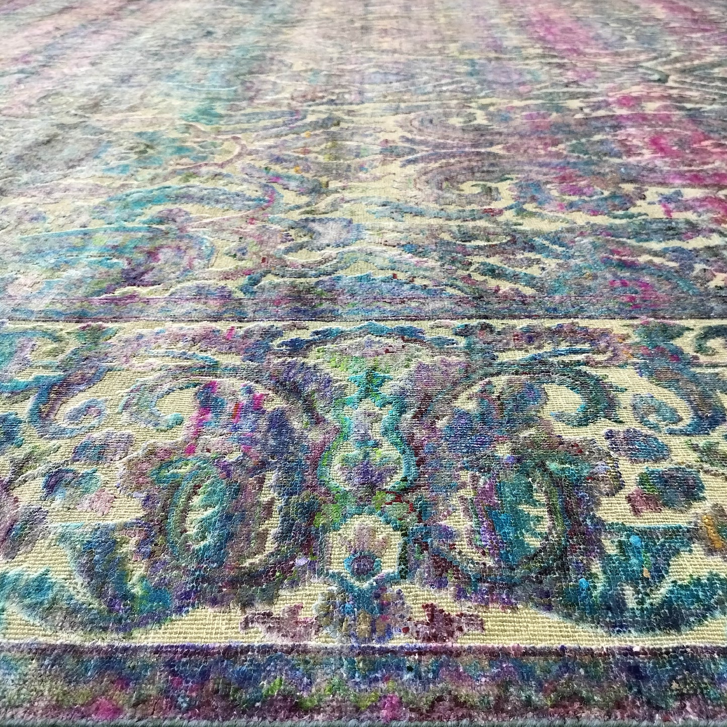 Blue Multy, Sari Silk and Wool Oxidized Traditional Handknotted 8.10x12.1Ft 267x368Cms Area Rug