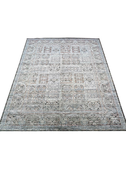 Brown, Ivory Pure Silk Transitional Handknotted Area Rug 8.10x12.1ft 268x368Cms