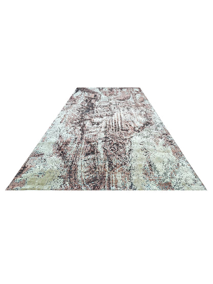 Camel Rust Silk and Wool Modern Abstract Handknotted Distressed Area Rug