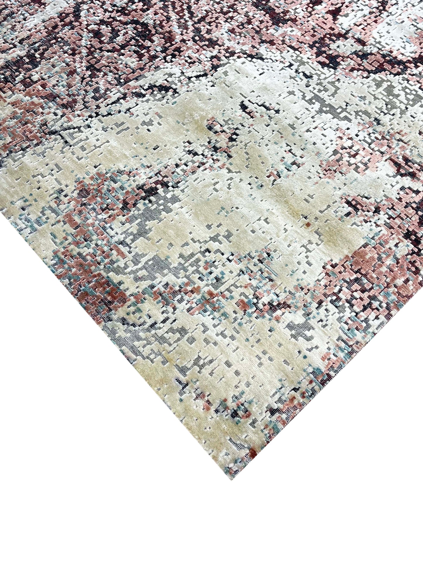 Camel Rust Silk and Wool Modern Abstract Handknotted Distressed Area Rug