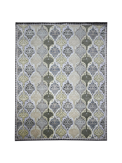 Wazir Ivory, Black, Green and Blue Transitional Damask Handknotted Area Rug