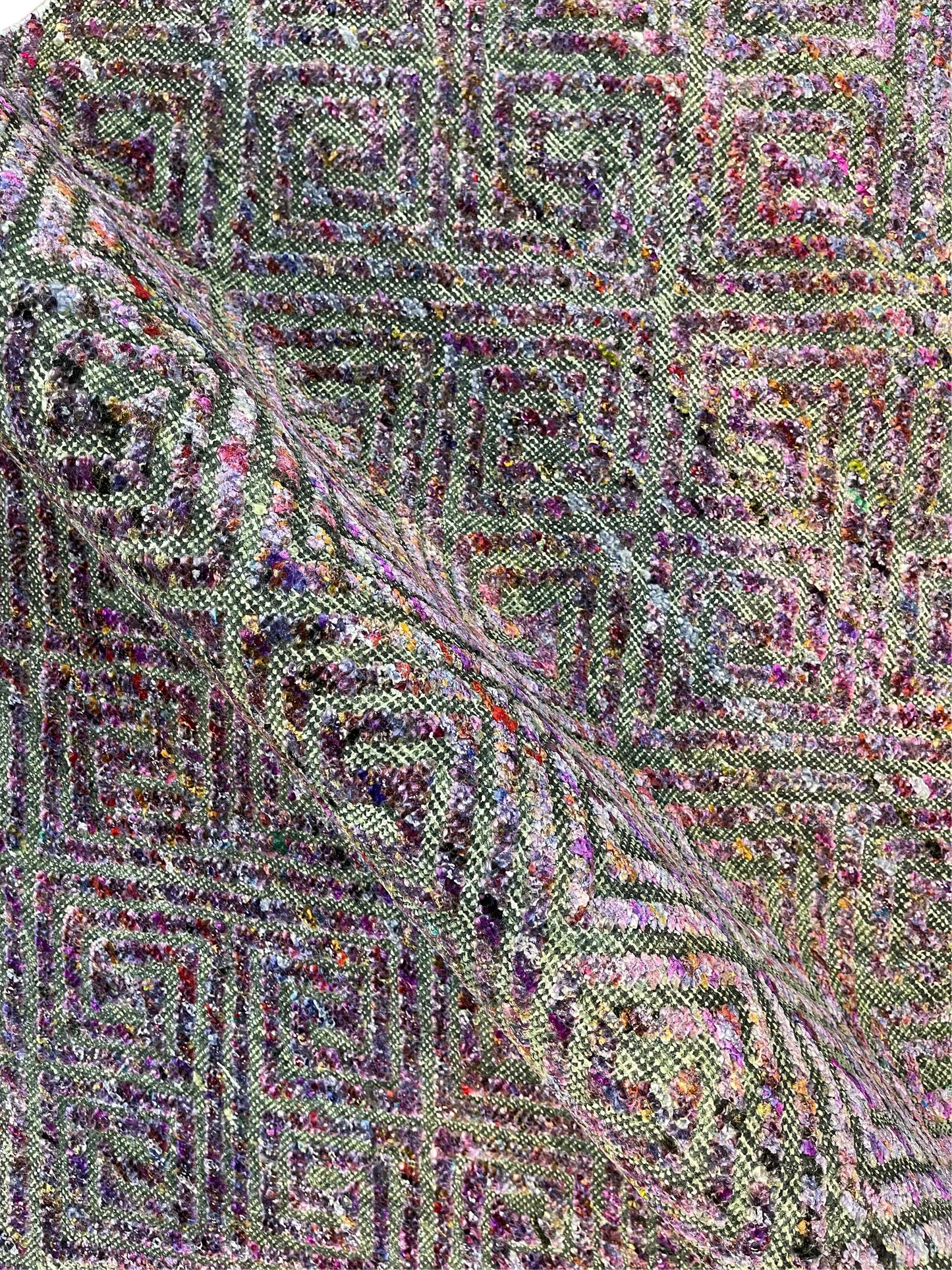 Grey and Purple, Sari Silk and Wool Oxidized Modern Geometrical Handknotted 2.9x9.10Ft 80x299Cms Area Rug