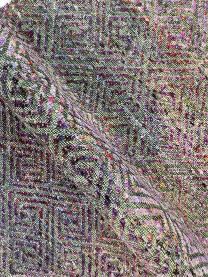 Grey and Purple, Sari Silk and Wool Oxidized Modern Geometrical Handknotted 2.9x9.10Ft 80x299Cms Area Rug