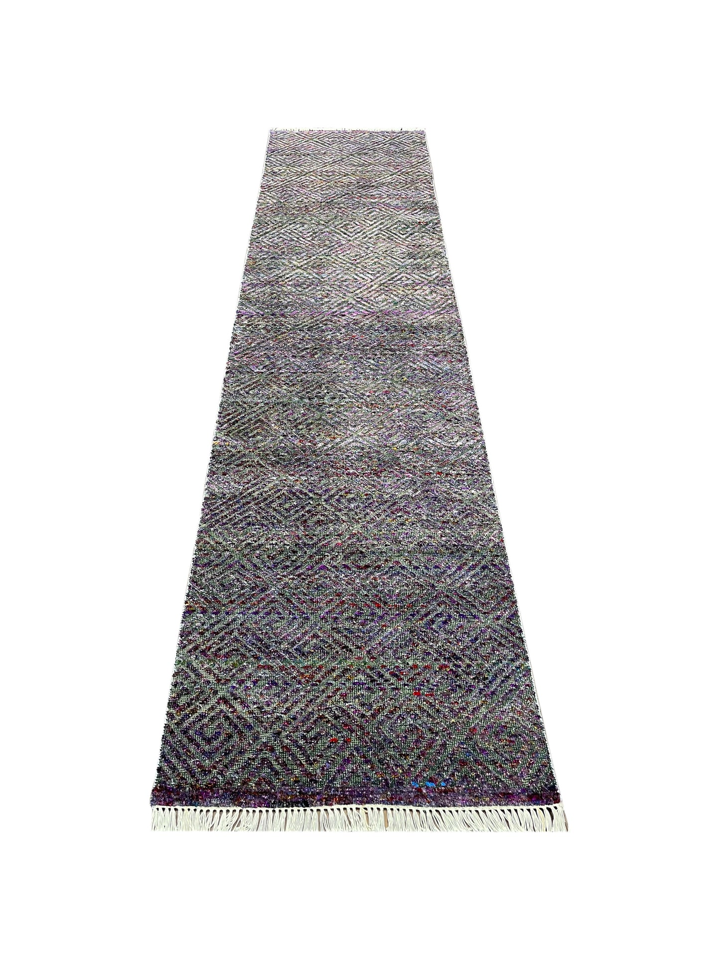 Black and Multy Transitional Handknotted Runner Rug 2.5X9.10ft 72x297cms