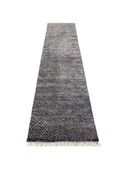 Black and Multy Transitional Handknotted Runner Rug 2.5X9.10ft 72x297cms