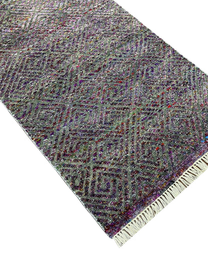 Black and Multy Transitional Handknotted Runner Rug 2.5X9.10ft 72x297cms