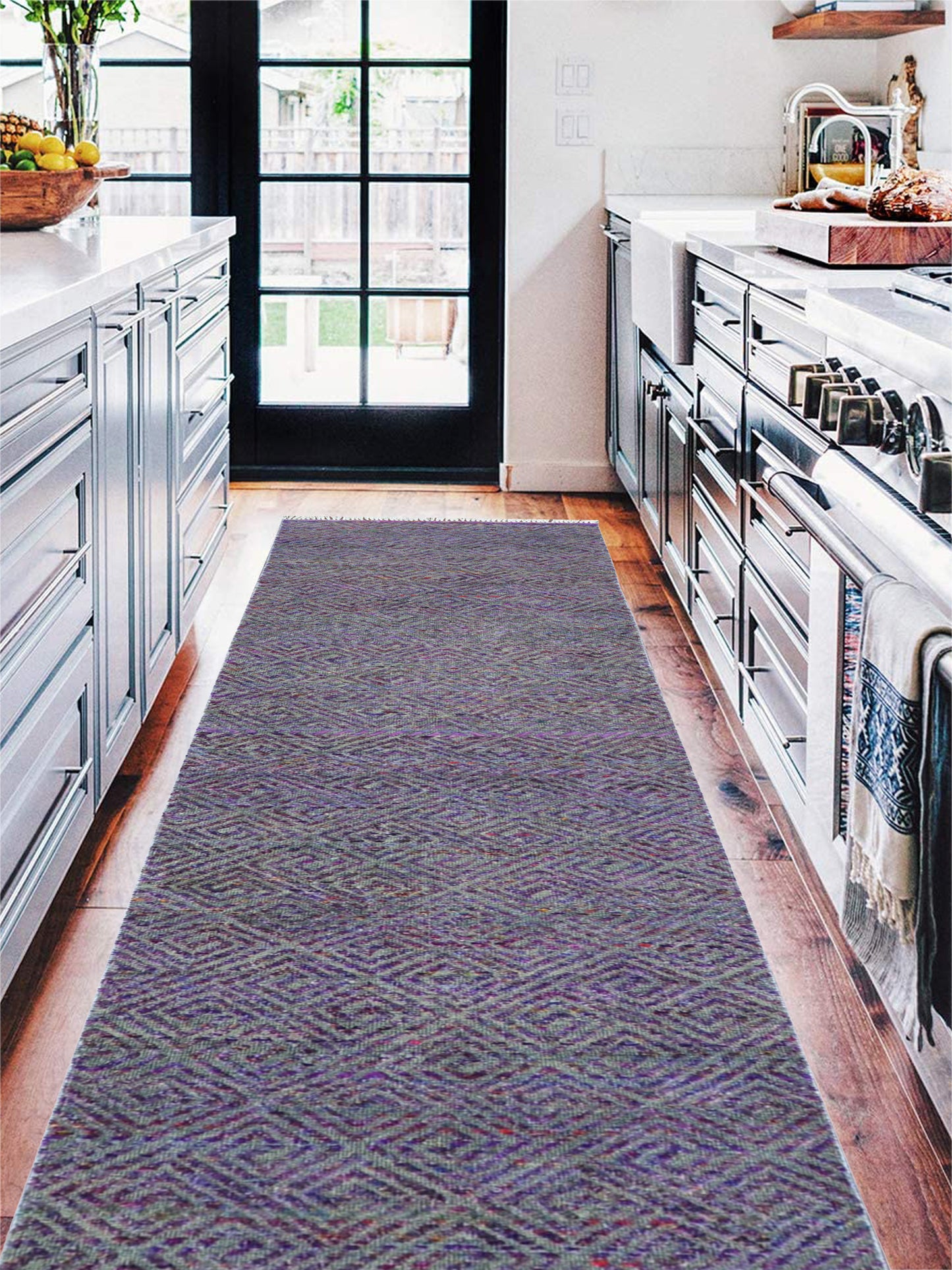 Black and Multy Transitional Handknotted Runner Rug 2.5X9.10ft 72x297cms