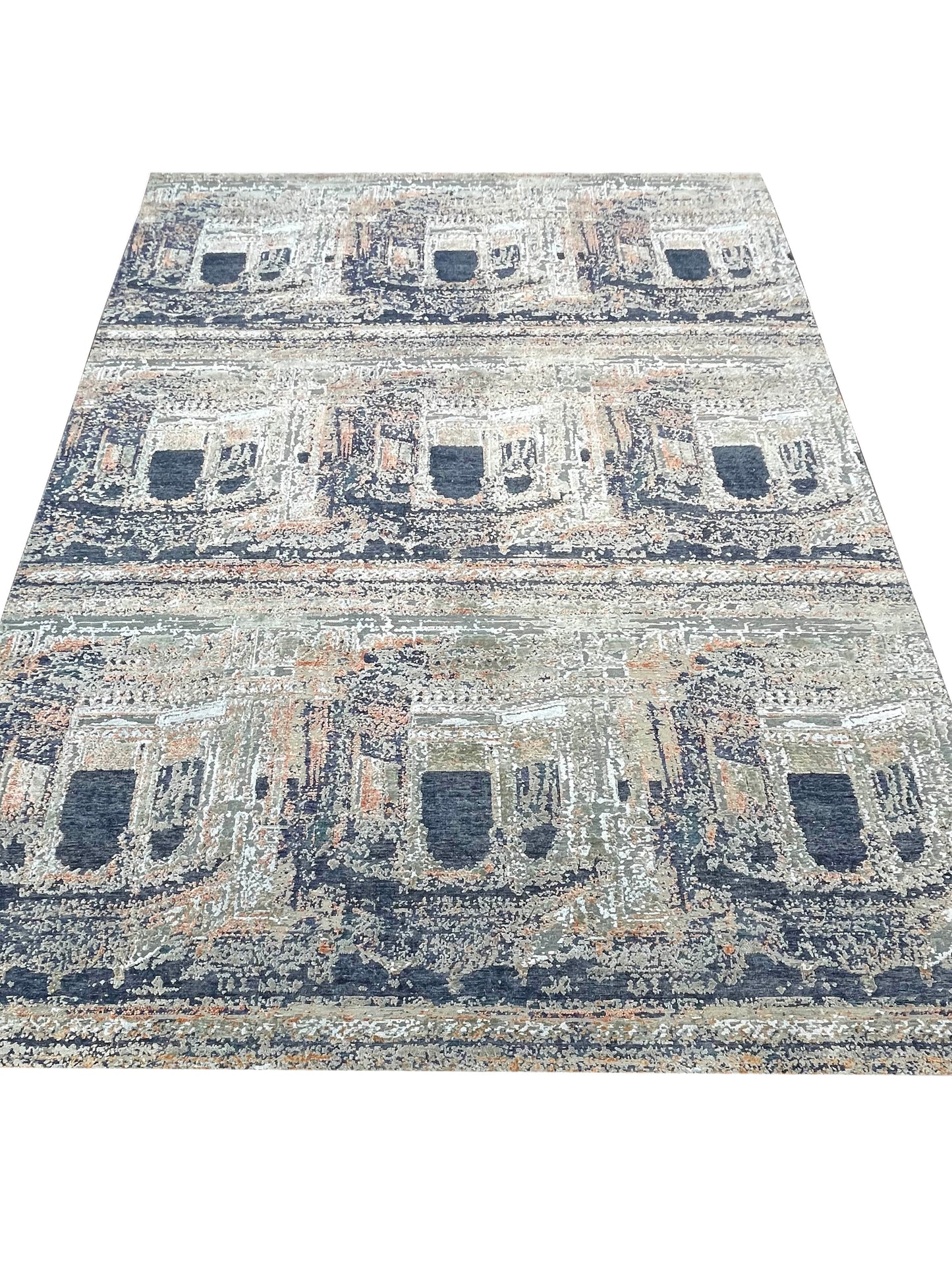 Brown, Orange Viscose & Wool Handknotted Area Rug 8.11x12ft 271x366Cms