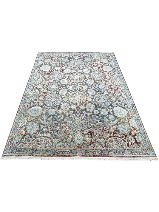 Blue Multy, Silk and Wool Oxidized Traditional Handknotted 9.0x12.0Ft 275x365Cms Area Rug