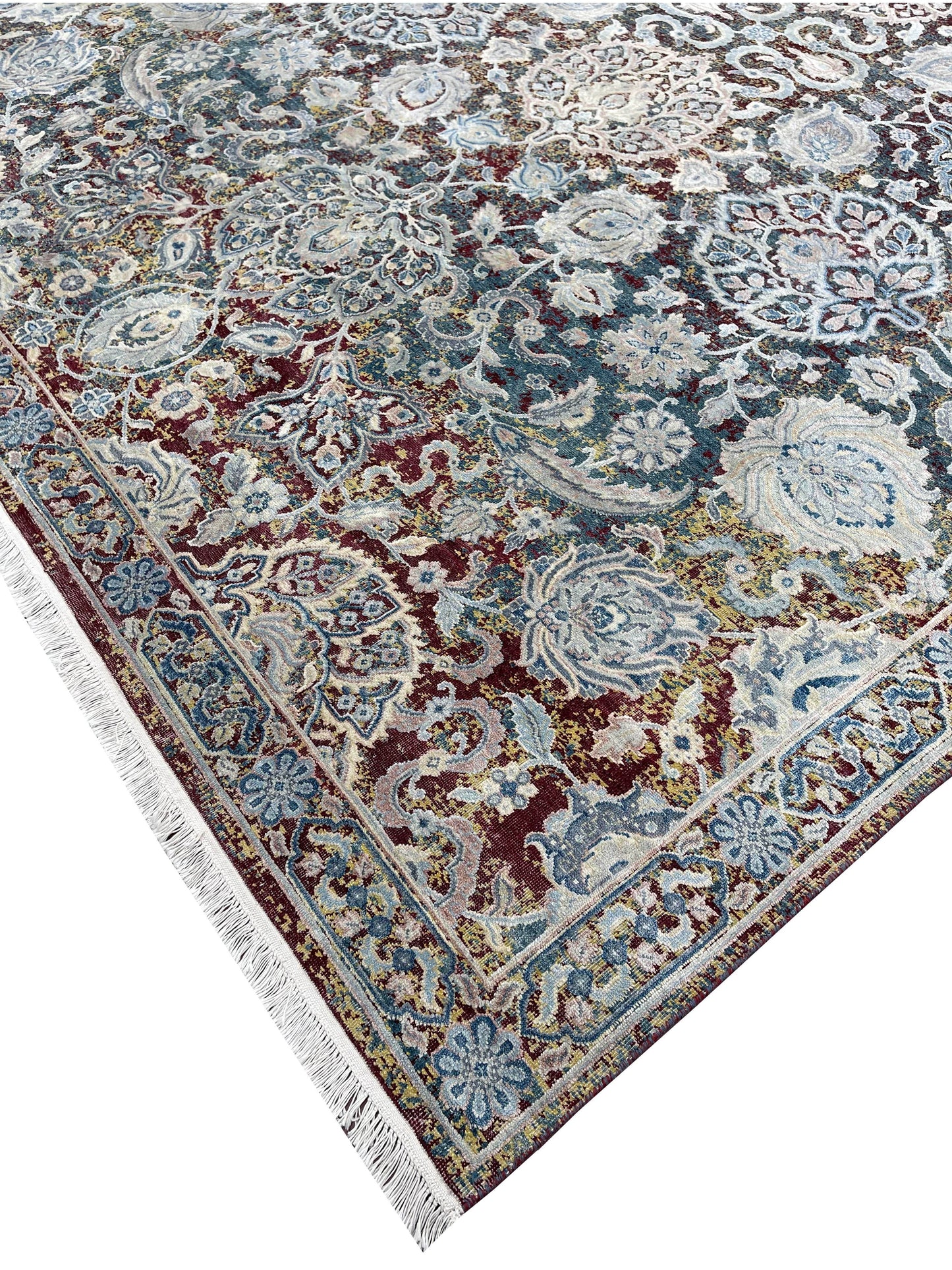 Blue Multy, Silk and Wool Oxidized Traditional Handknotted 9.0x12.0Ft 275x365Cms Area Rug