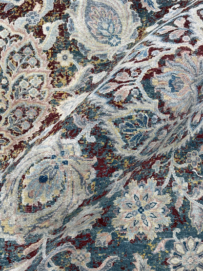 Blue Multy, Silk and Wool Oxidized Traditional Handknotted 9.0x12.0Ft 275x365Cms Area Rug