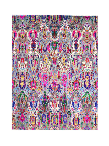 Grey and Multy, Sari Silk and Wool Oxidized Transitional Bidzar Handknotted 8.11X11.11Ft 271X364Cms Area Rug