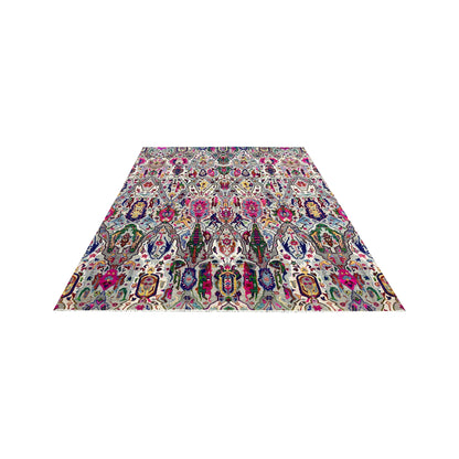Grey and Multy, Sari Silk and Wool Oxidized Transitional Bidzar Handknotted 8.11X11.11Ft 271X364Cms Area Rug