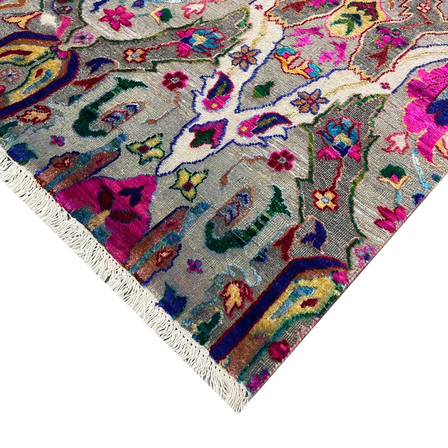 Grey and Multy, Sari Silk and Wool Oxidized Transitional Bidzar Handknotted 8.11X11.11Ft 271X364Cms Area Rug