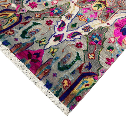 Grey and Multy, Sari Silk and Wool Oxidized Transitional Bidzar Handknotted 8.11X11.11Ft 271X364Cms Area Rug