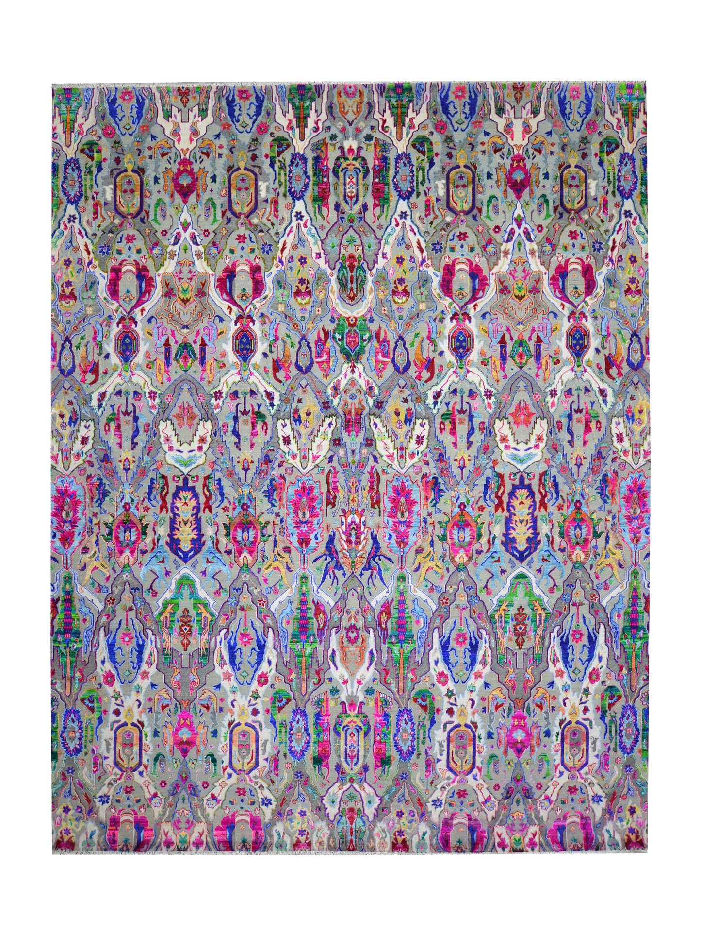 Grey and Multy, Sari Silk and Wool Oxidized Transitional Bidzar Handknotted 11.9x15.1Ft 358x460Cms Area Rug