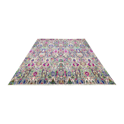 Grey and Multy, Sari Silk and Wool Oxidized Transitional Bidzar Handknotted 11.9x15.1Ft 358x460Cms Area Rug