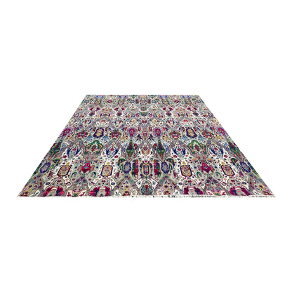 Grey and Multy, Sari Silk and Wool Oxidized Transitional Bidzar Handknotted 11.9x15.1Ft 358x460Cms Area Rug