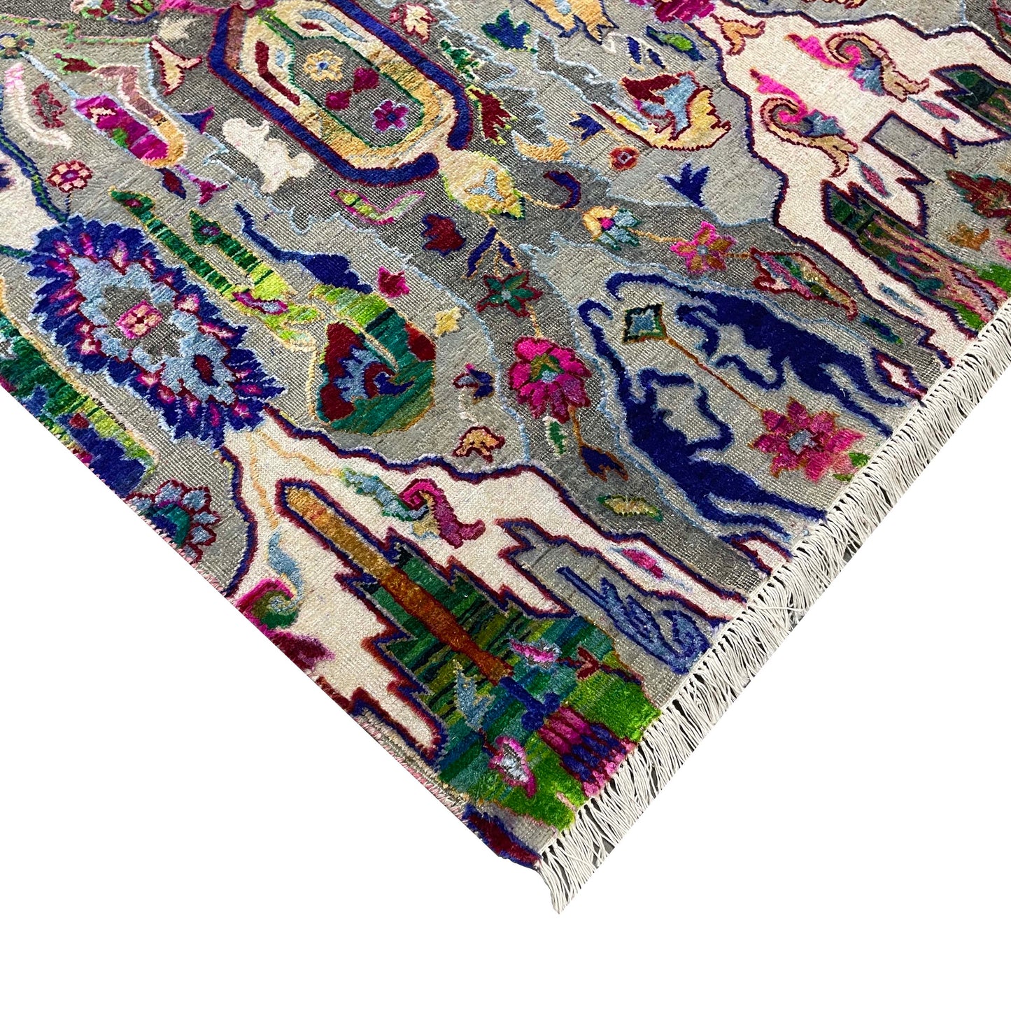 Grey and Multy, Sari Silk and Wool Oxidized Transitional Bidzar Handknotted 11.9x15.1Ft 358x460Cms Area Rug