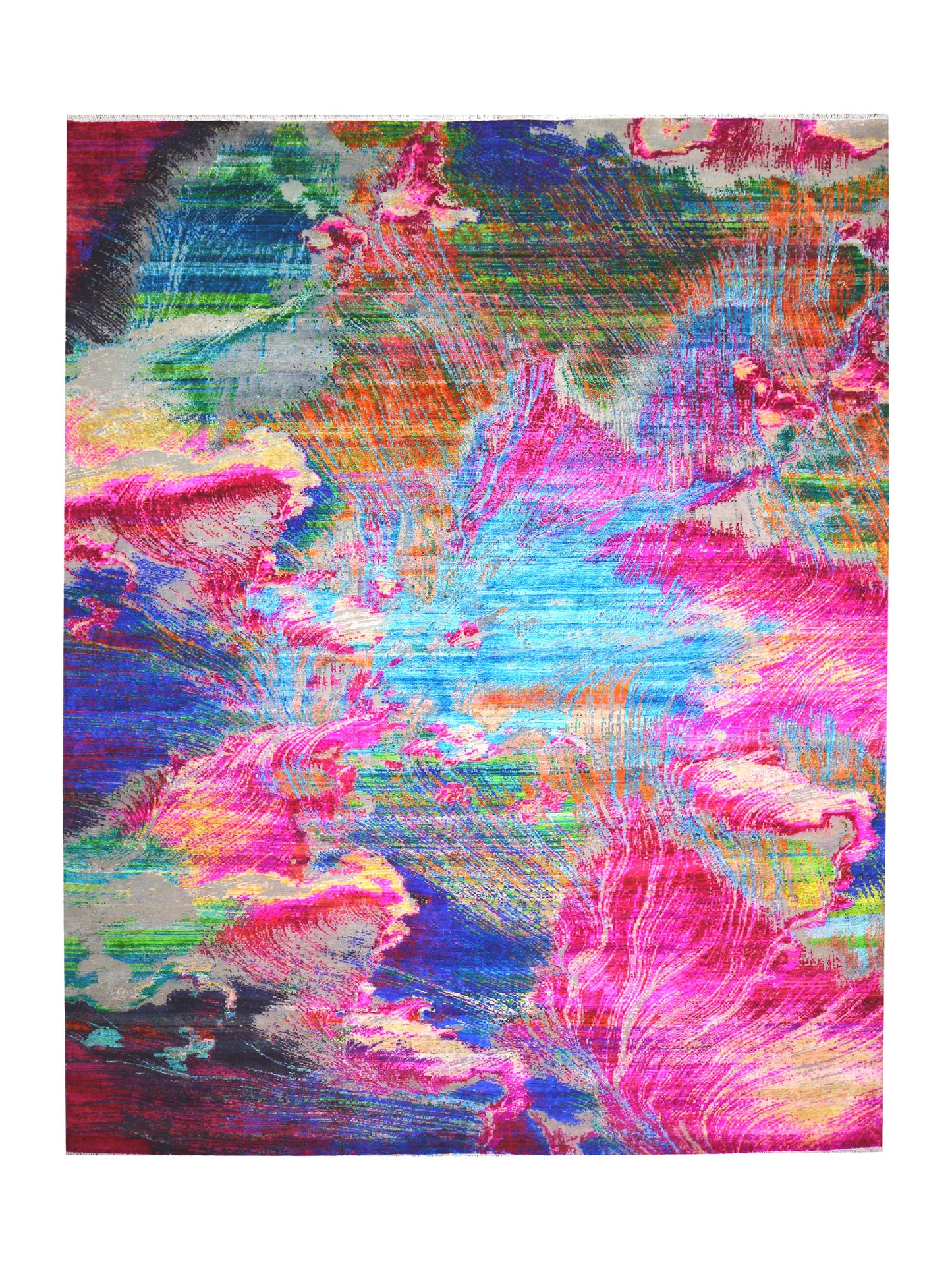 Pink and Multy, Sari Silk and Wool Oxidized Modern Handknotted 11.10x14.11Ft 360x453Cms Area Rug