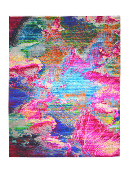 Pink and Multy, Sari Silk and Wool Oxidized Modern Handknotted 11.10x14.11Ft 360x453Cms Area Rug