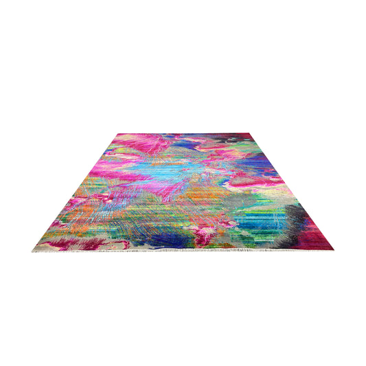 Pink and Multy, Sari Silk and Wool Oxidized Modern Handknotted 11.10x14.11Ft 360x453Cms Area Rug