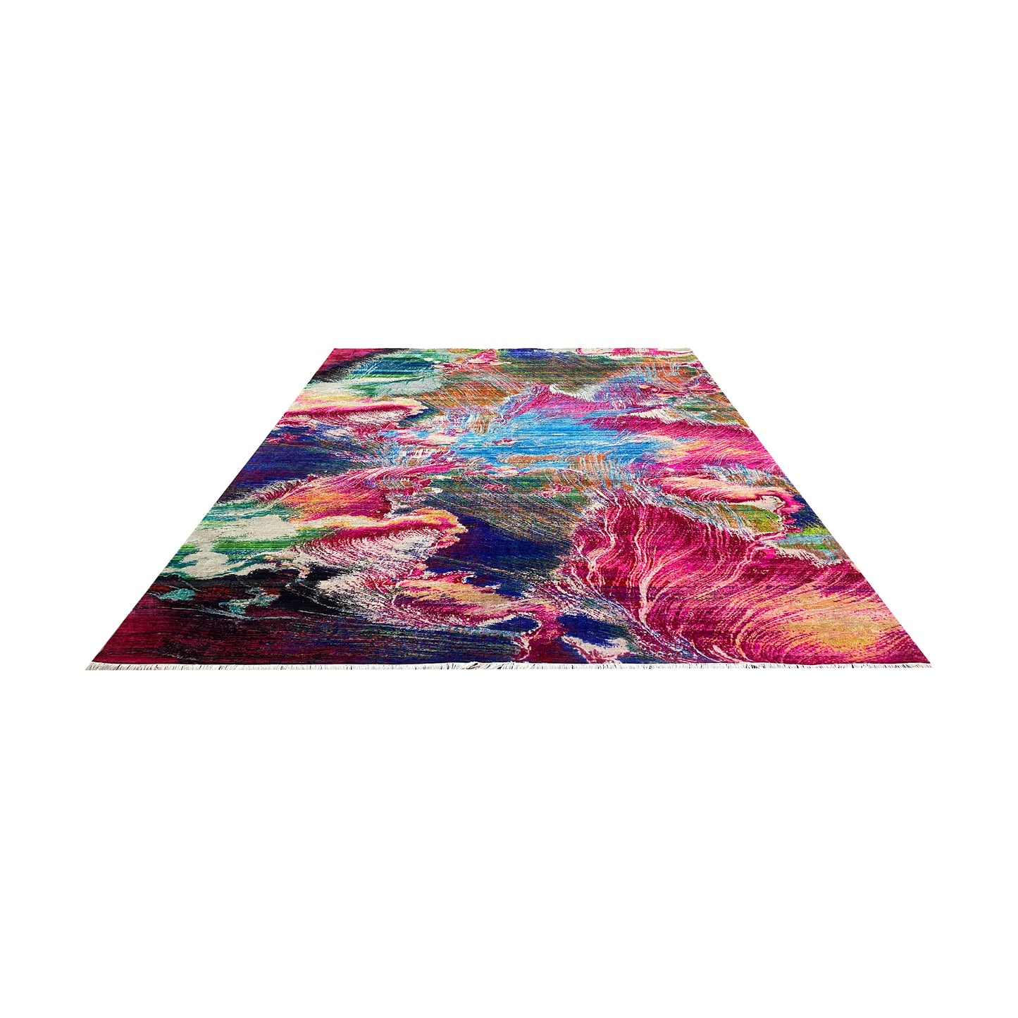 Pink and Multy, Sari Silk and Wool Oxidized Modern Handknotted 11.10x14.11Ft 360x453Cms Area Rug