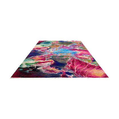 Pink and Multy, Sari Silk and Wool Oxidized Modern Handknotted 11.10x14.11Ft 360x453Cms Area Rug