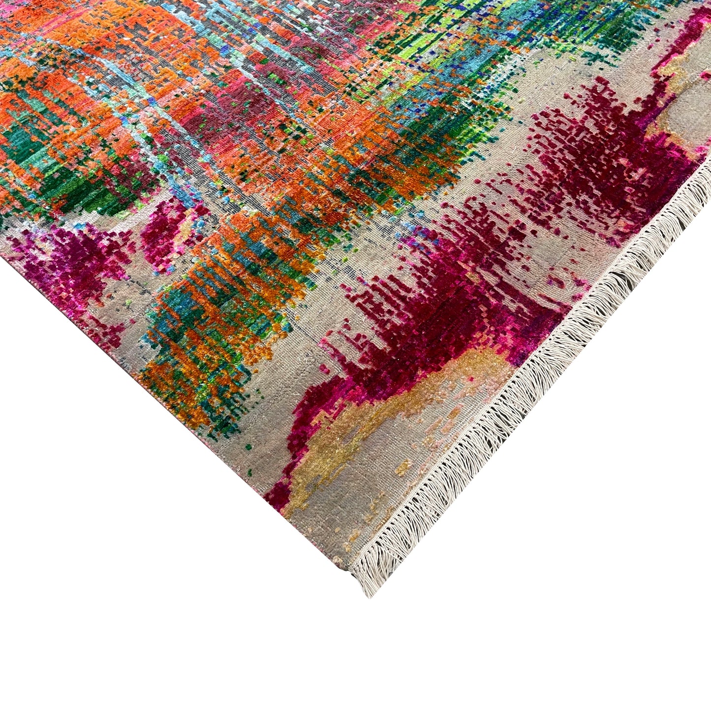 Pink and Multy, Sari Silk and Wool Oxidized Modern Handknotted 11.10x14.11Ft 360x453Cms Area Rug