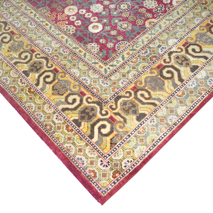 Garden Red and Camel Traditional Samarkand Handknotted Area Rug