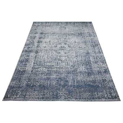 Mamluk Erased Silver and Blue Viscose and Wool Transitional Handknotted Area Rug