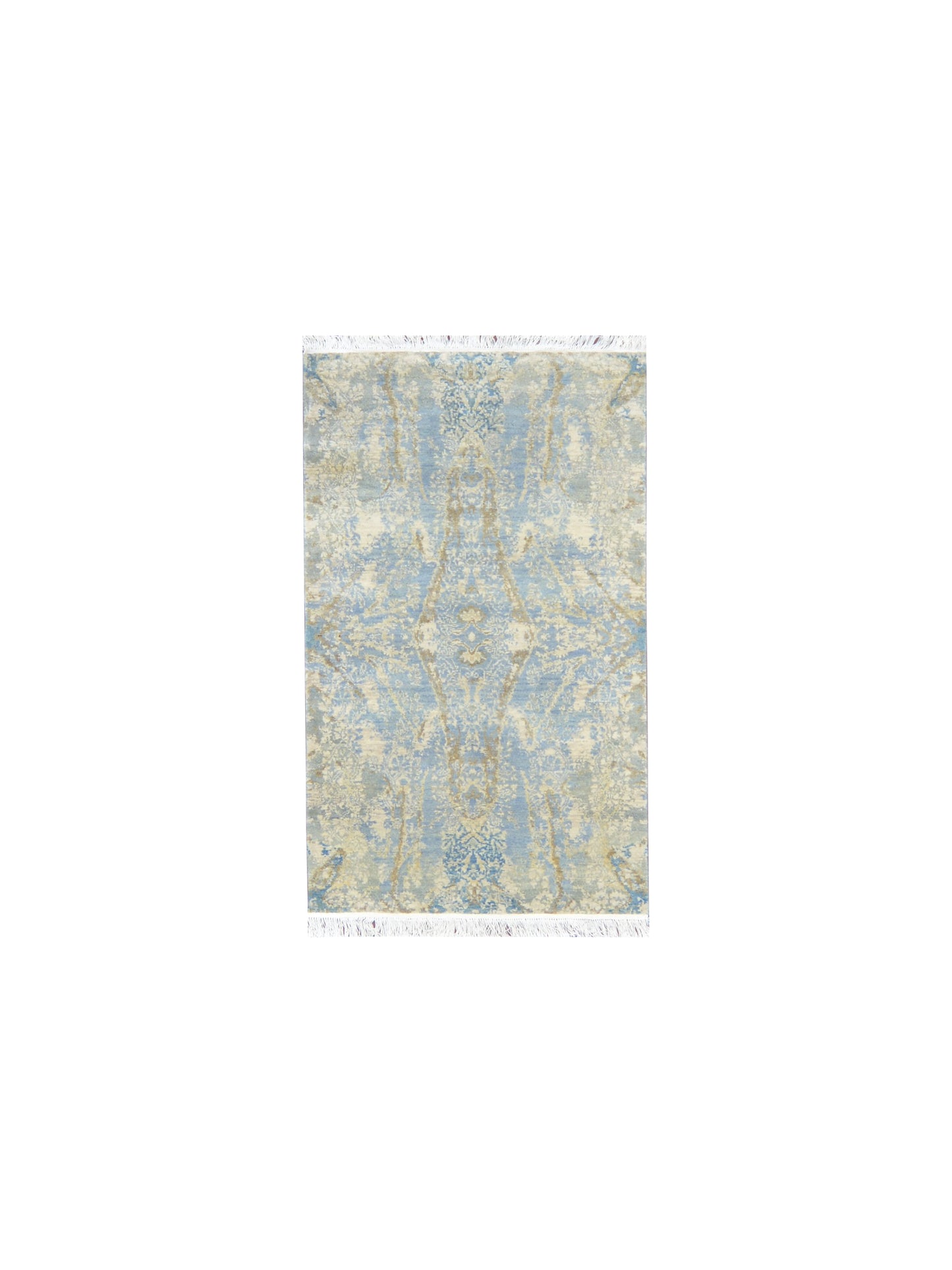 Grey and Blue, Silk and Wool Regular Modern Handknotted 3.0x4.11Ft 92x150Cms Area Rug