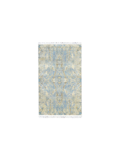 Grey and Blue, Silk and Wool Regular Modern Handknotted 3.0x4.11Ft 92x150Cms Area Rug