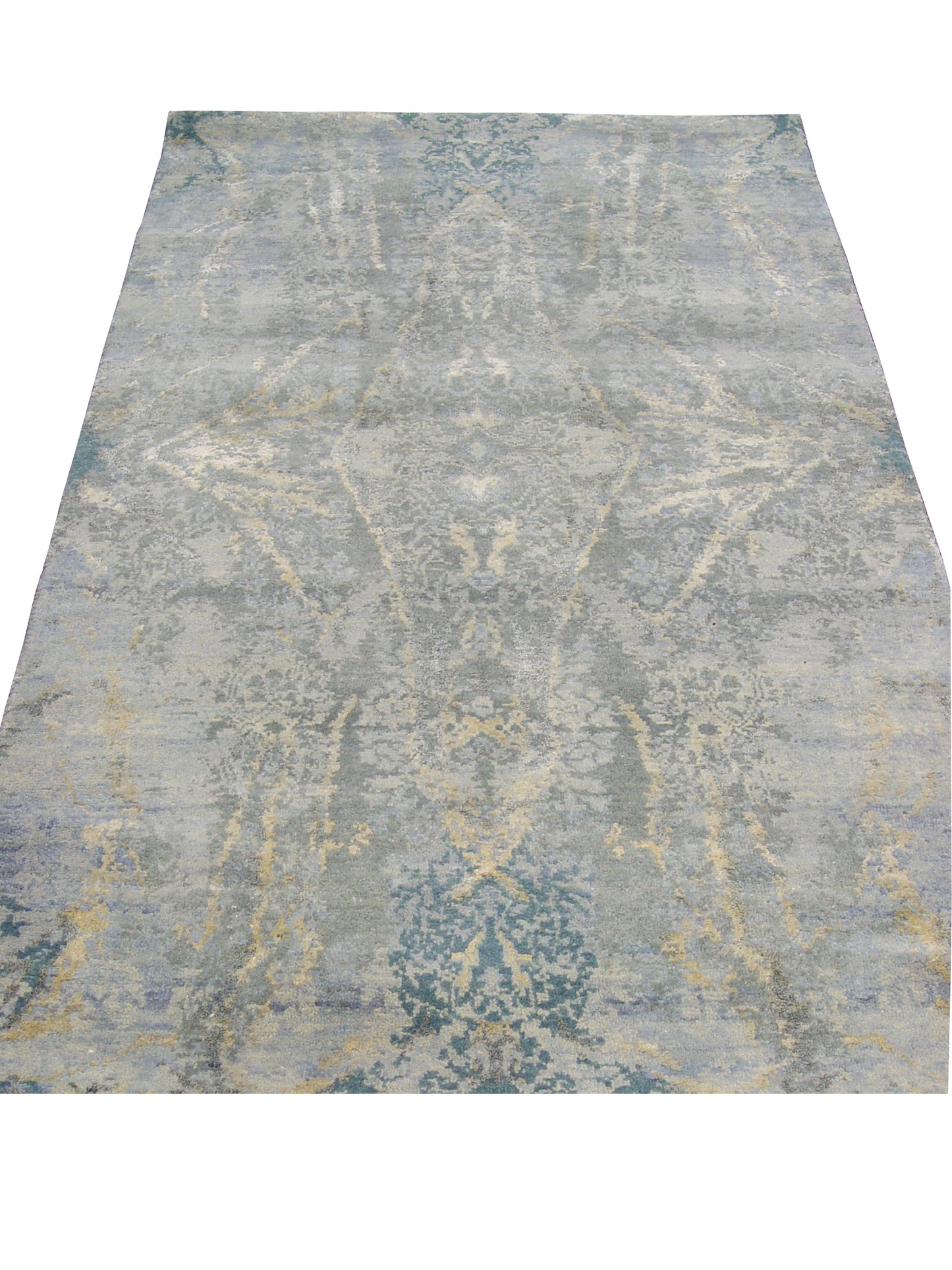 Grey and Blue, Silk and Wool Regular Modern Handknotted 3.0x4.11Ft 92x150Cms Area Rug
