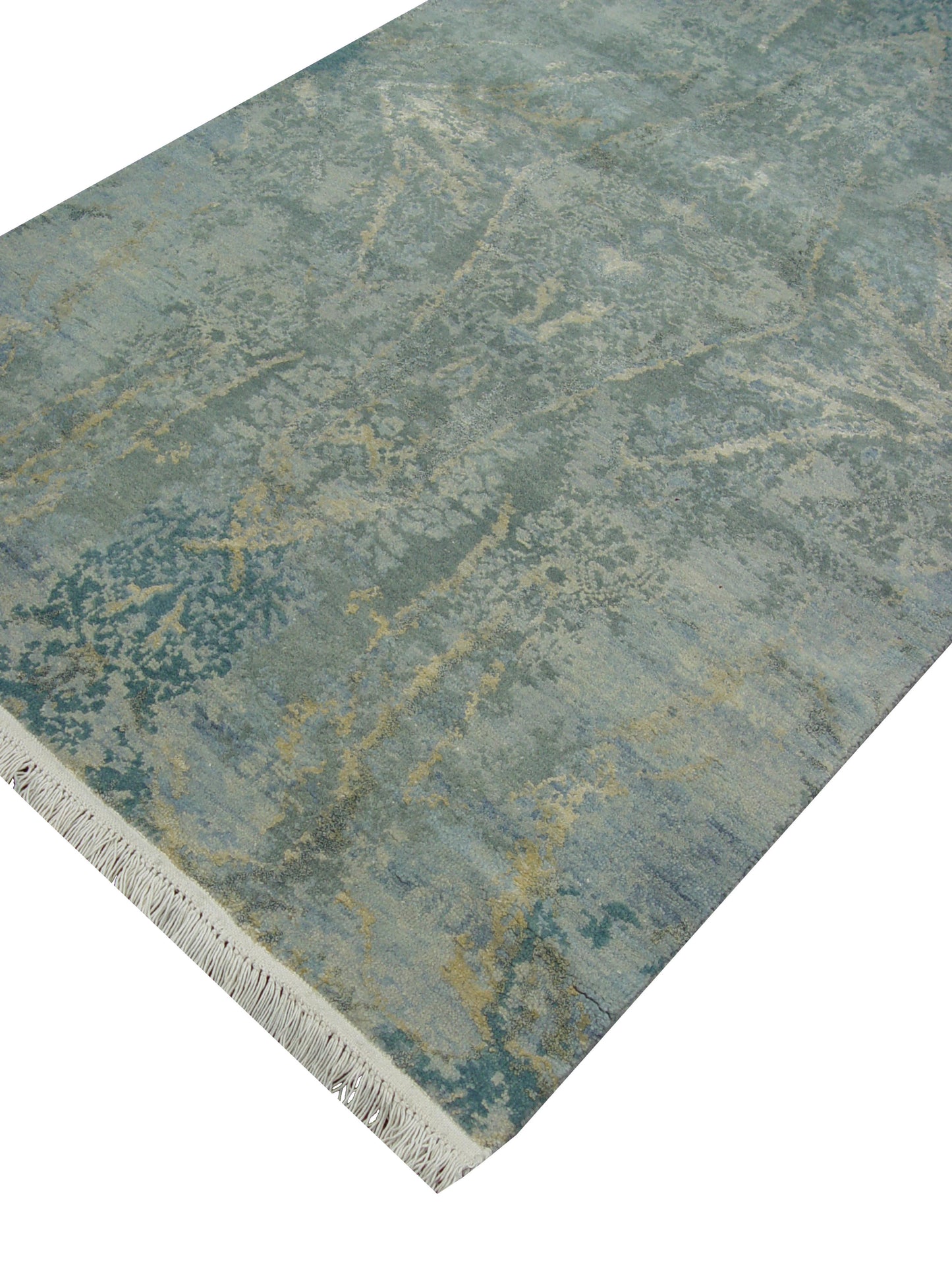 Grey and Blue, Silk and Wool Regular Modern Handknotted 3.0x4.11Ft 92x150Cms Area Rug
